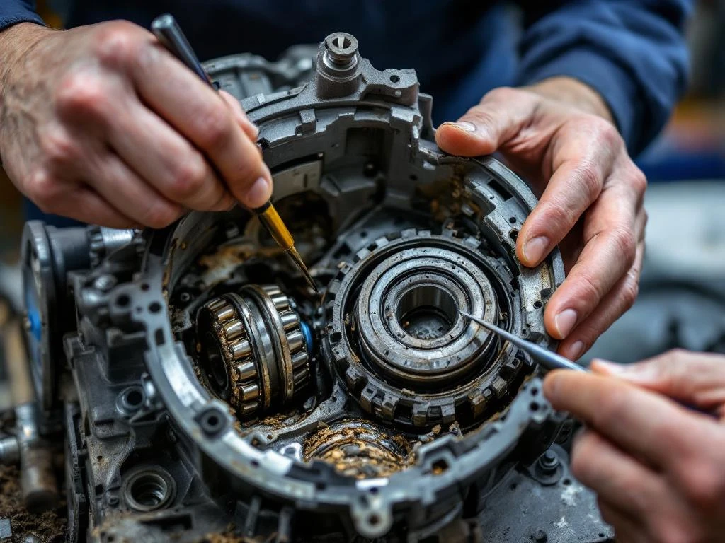 Industriële elektromotor met beschadigde lagers wordt onderzocht door technicus in werkplaats voor reparatiebeoordeling